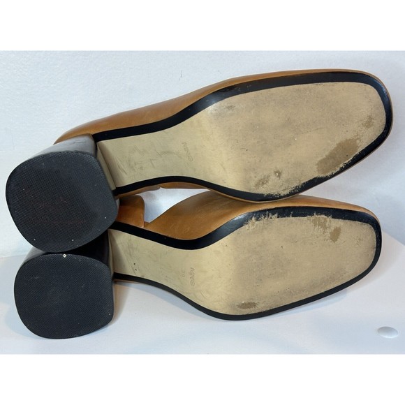 MNG By Mango Leather Heels 9 Mule Retro Chunky Block Heels Unique Funky 70s Heel - Picture 14 of 16